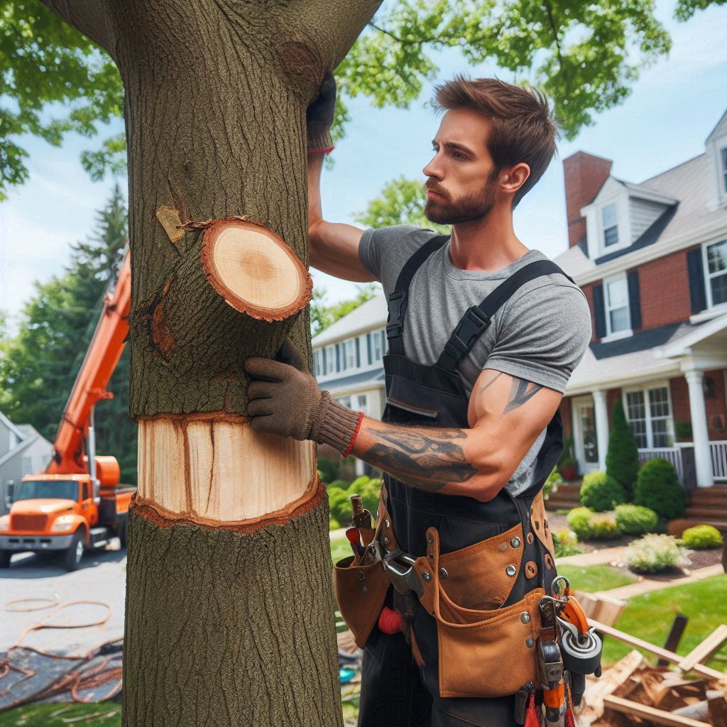 Florida Homeowner's Tree Maintenance Guide Tree removal expert performing maintenance on a typical Florida home's trees